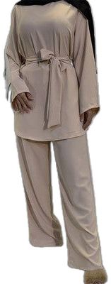 Chic Two-piece Long Sleeve Set, Elegant Two-piece Set With Long Sleeves, Chic Long Sleeve Pantsuit, Chic Solid Color Spring Pant Set, Casual Two-piece Long Sleeve Pantsuit, Elegant Two-piece Loungewear Set, Chic Solid Two-piece Pant Set, Elegant Solid Color Loungewear Sets, Chic Solid Two-piece Set