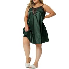 Made from a soft and lightweight fabric, this nightgown is designed to keep you cool and comfortable all night long. The delicate lace detailing adds a touch of sophistication to the overall design, making it a stylish option for lounging or sleeping. The spaghetti straps are adjustable, allowing you to customize the fit to your liking. The plus-size fit ensures a flattering silhouette that drapes beautifully over your curves. Available in multiple colors, this nightgown is perfect for enhancing Chemise Sleepwear, Satin Babydoll, Plus Size Costume, Lace Nightgown, Plus Size Brands, Nightgowns For Women, Sleep Dress, Nightgowns, Night Shirt