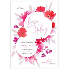 a pink and red floral bridal party card with the words, bom hully