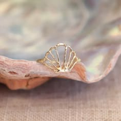 Spirit of the Sea Ring | 14k gold – From Isla Gold Shell Ring, Handmade Gold Shell Jewelry, Gold Beach Jewelry, Gold Snake Jewelry, Sea Ring, Sea Rings, Seashell Ring, Ocean Ring, Fantasy Earrings