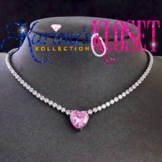 Diamant Pink Ice Heart Center Pendant Diamant Necklace Silver Base 15 Inches 2 Inches Extender Is Optional Upon Request 4 17inches Glamorous Silver Necklace For Valentine's Day, Dr Accessories, Ice Heart, Heart Center, Beaded Bib Necklace, Pearl Statement Necklace, J Crew Necklace, Crystal Choker Necklace, Chunky Chain Necklaces