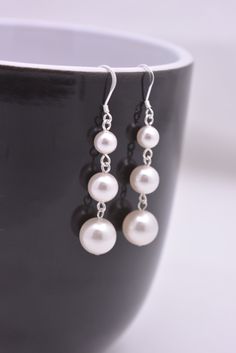 Silver Bridesmaid Earrings, Pearl Bridesmaid Earrings, Pearl Drop Bridal Earrings, Bridesmaid Earrings Silver, Drop Bridal Earrings, Pearl Drop Earrings Bridal, Bridesmaid Pearl Earrings, Silver Bridesmaid, Long Pearl Earrings