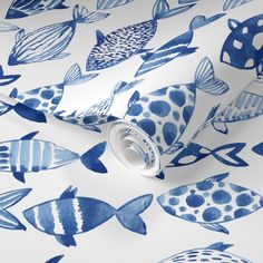 blue and white fish wallpaper on a white background