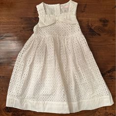 Janie And Jack White Eyelet Dress Perfect For Summer Days Nwt Spring Broderie Anglaise Baptism Dress, Cute Cotton Dress With Broderie Anglaise, Cute Cotton Broderie Anglaise Dresses, Cute Fitted Broderie Anglaise Dress, Cute Fitted Dresses With Broderie Anglaise, White Spring Dress For Play, White Dress For Spring Plays, White Eyelet Dress, Jack White