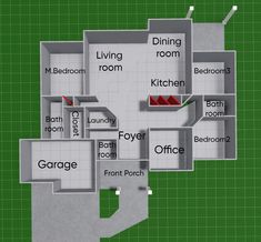 a floor plan for a house with the rooms labeled in red and green, along with two