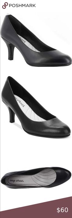 Easy Street Passion Women's Dress Pump - Lehigh Easy Street Passion Women's Dress Pump - Lehigh Outfitters - Black Size 10 W  PRODUCT HIGHLIGHTS Man made or fabric upper Soft padded tricot lining easy street Shoes Heels Classic Fitted Black Heels, Fitted Black Heels For Business Casual, Silver Dress Shoes, Vintage Pumps, Ankle Shoes, Black Dress Shoes, Street Shoes, Satin Heels, Low Heel Shoes