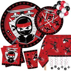 ninja party supplies including tableware and decorations