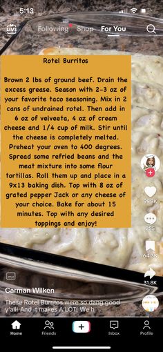 the recipe is displayed on the tablet screen