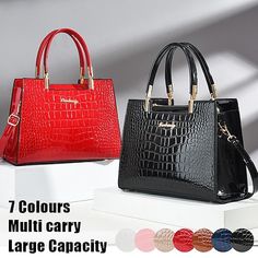 Category:Handbag,Shoulder Bag,Crossbody Bag; Embellishment:Zipper; Gender:Women's; Type:Boston Bag; Occasion:Holiday,Daily,Valentine's Day,Office; Material:PU Leather; Width:12; Height:21; Function:Large Capacity,Durable,Multi Carry; Pattern:Solid Color,Crocodile; Listing Date:11/14/2023; Production mode:External procurement; Length:29 Everyday Handbag, Patent Leather Handbags, Leather Handbags Women, Cheap Handbags, Leather Zipper, Womens Purses, Shoulder Purse, Sling Bag, Shoulder Handbags