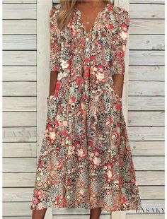 Lasaky - Long Flowy Dresses for Grown Women Elegant Summer Dresses, Pyjama Satin, Amanda Dress, Shift Dresses, Ethnic Dress, Red Midi Dress, Vestido Casual, Loose Dress, Mongolia