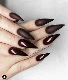 Burgundy Acrylic, Acrylic Coffin Nails, Long Gel Nails, Maquillage On Fleek, Matte Nail Art, Witchy Nails, Stiletto Nail Art, Fall Nail Art Designs, Goth Nails