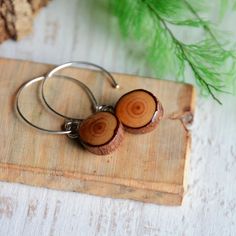 Natural dangle wood earrings made from a reclaimed wood. I made these earrings from a fallen tree branch found in the forest. I cut it into slices, sanded and covered with glossy resin for protection. Natural and minimalist. The ear wires are made from sterling silver. You will receive these dangle earrings in solid wooden jewelry box from a last photo. I will pack it into brown paper and tied with natural linen cord. 4 similar pairs available. Earrings are ready for shipping. Earrings are 33 mm Wood Dangle Earrings, Fallen Tree, Branch Earrings, Nature Earrings, Organic Wood, Woodland Forest, Wood Tree, Wooden Jewelry Boxes, Tree Branch