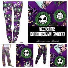 the leggings are designed to look like jack and sally's nightmare coffee