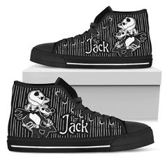 Her Jack Shoes His Sally Sneakers High Top Gift For Couple - 1 - Wear Wanta Sally Sneakers, Sneakers High Top, Mens High Tops, Black High Tops, Top Gifts, High Top Shoes, Custom Shoes, Dinosaur Print, Top Shoes