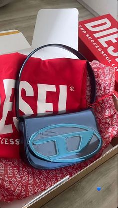 #diesel #bag #blue Blue Diesel Bag, Diesel Aesthetic, Tas Aesthetic, Diesel Handbags, Diesel 1dr, Diesel Clothing, Luxury Bags Collection, Fancy Bags