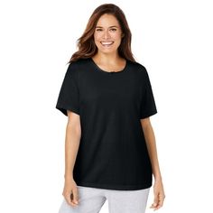 Dreams & Co. Women's Plus Size Sleep Tee Pajama Top.Enjoy this supersoft sleep tee with dyed-to-match satin trim and rosette. A-line silhouetteTagfree comfortSide slits at hem28" lengthPure cotton knit; heather grey is cotton/poly knitMachine wash, imported . Size: M (14-16).  Color: Black.  Gender: female.  Age Group: adult. Loose Tees, Blue Dream, Pajama Top, Cotton Knit, Pajamas Women, Plus Size Tops, Fitness Fashion, Heather Grey, A Line