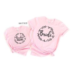 *Listing is for 2 Shirts* Bride and Bride's Mini Shirt Set Sample photo is show on pink top with Charcoal lettering. Default lettering color is charcoal see other lettering option in the photos section. The dot chart photo shows available color options for lettering. Sizing: Bella Canvas brand, unisex fit. The top has a loose fit. Sizes 24 months and smaller are placed on a one piece bodysuit. Care Instructions: Turn inside out wash on gentle & dry on low. I use high quality cotton tops &amp Pink Crew Neck Top For Bridal Shower, Spring Wedding Crew Neck Top, Pink Short Sleeve Top For Wedding, Pink Crew Neck Top For Wedding, Wedding Shower Outfit, Big Cousin Shirt, Little Sister Shirt, Middle Sister, Shower Outfits