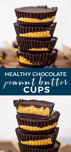 chocolate peanut butter cups stacked on top of each other