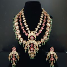 jadau Pachi kundan heavy Bridal Necklace set with Jhumki/ Sabyasachi inspired Necklace/Real pachi kundan Necklace/ Sabyasachi wedding jewelry. Easy to wear, Light in weight & gives you a classy Look. It can be wear in festival occasion with matching salwar or saree. All the raw material used in this product is of high quality and is handcrafted with love. Partywear sabyasachi style Heavy Bridal Jewelry Set Product Details: Type: Necklace Color: Golden color Size: Adjustable Thread Occasion: Festival, Wedding Brand: kundanjewelsbyshiv Metal Type: 22 Carat Gold plated Main Stone: Ahemdabadi Pachi kundan Droppings: Green,Light Green, Pink Set Contain: Necklace With Earrings  About us: kundanjewelsbyshiv is a pioneer firm in the semi-precious jewellery business in the city of Pune. We offer a Sabyasachi Wedding, Wedding Brand, Necklace Set With Earrings, Jewellery Business, Bridal Necklace Set, Wedding Branding, 22 Carat Gold, Kundan Necklace, Inspired Necklace