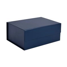 a large blue box sitting on top of a white surface