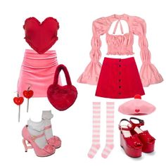 Lovecore Fashion Aesthetic, Cupidcore Outfits, Cupid Inspired Outfits, Love Core Outfits, Love Core Aesthetic Outfits, Lovecore Clothes, Pink Thigh Highs, Valentines Outfits Aesthetic, Lovecore Outfits