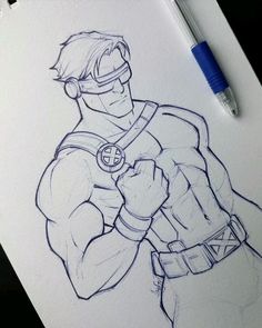 a pencil drawing of a man in the style of an animated character with a cross on his chest