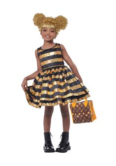 Got a child that's gone glam for all things L O L Surprise!? Then surprise them with this fierce costume based on the tots Queen Bee rules with a holographic striped dress with pettiskirt This costume comes with a two-tone wig styled after Queen Bee's signature hair and a designer tote bag Also included in this package is a mystery gift that will surely surprise and delight B B s fans of L O L Surprise! Queen Bee Costume, California Costumes, Bee Costume, Fancy Dress Up, Theatre Costumes, Girls Rules, Halloween Costumes For Girls, Surprise Gift, Queen Bee