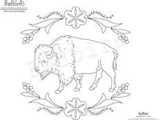 a buffalo with flowers and leaves around it