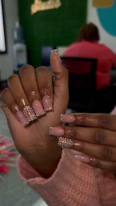 Overlay Nails, Pink Ombre Nails, Drip Nails, Exotic Nails, Long Square Acrylic Nails, Gem Nails, Short Acrylic Nails Designs, Diamond Nails