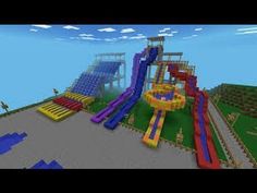 an image of a water park in minecraft with lots of slides and waterslides