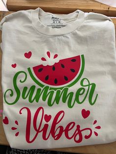 Watermelon Summer Vibes shirt .. this one is Made in a Medium ... can be made in any size or color Cute Custom Print Shirt For Summer, Cute Custom Print Summer T-shirt, Fun Red Summer Shirt, Green Shirt With Custom Print For Summer, Fun Green Summer Shirt, White Summer Shirt With Fruit Print, Summer White Shirt With Fruit Print, White Fruit Print Shirt For Summer, Cute Green Summer Shirt