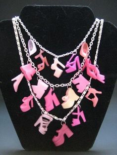 CUTE Pink Barbie Shoe Chandelier Necklace The Jody by ChinnyFlynny, $50.00 Shoe Chandelier, Quirky Accessories, Chandelier Necklace, Weird Jewelry, Diy Jewelry Holder, Diy Jewelry Inspiration, The Necklace