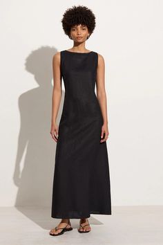 Shop the Nahna Maxi Dress Black online at Faithfull the Brand. B Corp Certified. Express Delivery Available. Black Casual Midi Dress, Simple Long Black Dress, Black Midi Dress Casual, Long Black Dress Formal, Casual Midi Dress, Sleeveless Linen Dress, Black Dress Formal, Maxi Dress Sale, Maxi Dress Black