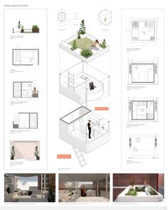 an architectural drawing shows the interior and exterior areas of a house, with plants growing on top