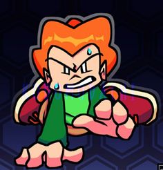 an image of a cartoon character with red hair and green shirt sitting on the ground