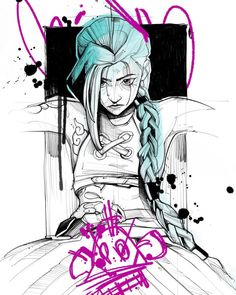 Jinx’s Drawings Arcane, Jinx Arcane Sketch, Jinx Black And White, Arcane Jinx Tattoo, Jinx Sketch Art, Jinx Tattoo Design, Jinx Arcane Tattoo, Jinx Tattoo Ideas, Athlete Drawing