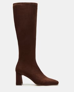 A half-zipper closure gives the HOLLY knee boot a calf-defining fit while an angled block heel and a square toe giving this style a sharp finish. Square toe block heel knee boot Side half zipper closure Angled block heel 2.75 inch heel height Size 6 measurements: 12 inch shaft circumference, 14.25 inch shaft height Size 8 measurements: 14.5 inch shaft circumference, 15.5 inch shaft circumference Size 10 measurements: 15 inch shaft circumference, 16 inch shaft height Microsuede upper material Textile lining Synthetic sock Synthetic sole Imported Brown Knee-high Heeled Boots With Zipper, Brown Knee-high Heeled Boots With Zipper Closure, Chic Square Toe Knee-high Boots With Zipper, Chic Knee-high Boots With Zipper And Square Toe, Fitted Knee-high Boots With Zipper And Square Toe, Holly Brown, Knee Boot, Women's Boots, Knee Boots