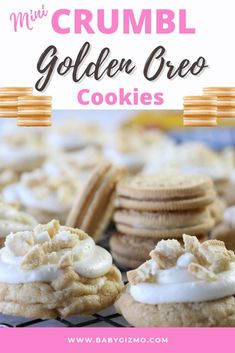 mini crumbl golden oreo cookies with whipped cream on top and the title overlay