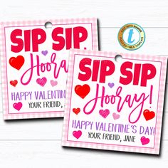 two valentine's day tags with the words dip for a dip and happy valentine's day