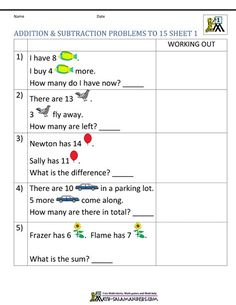 the worksheet for addition and subtraction problems to help students learn how to use