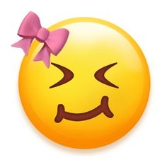 a yellow smiley face with a pink bow on it's head and eyes closed