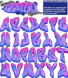 some type of graffiti font that is purple and blue with the letters in different colors