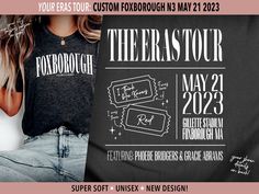 The perfect soft and comfy unisex t-shirt for the ultimate Foxborough Swiftie! This is a custom design specifically for The Eras Tour in Foxborough at Gillette Stadium on May 21, 2023 including surprise songs and openers. At first glance, this may look like a tee sporting your favorite city, but upon closer inspection you will find lots of Swiftie gems inside this design. Perfect for the fan who wants more of an every day wear in their tour merchandise. So show your love for Taylor and the wonde Sydney Taylor, Tour Merchandise, Concert Merch, New Shows, Sabrina Carpenter, Eras Tour, Unisex Shirt, Rio De Janeiro, Fabric Weights