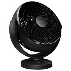 a black fan sitting on top of a table