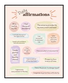 an affirmation poster with different words and phrases