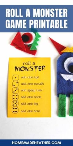 a printable roll a monster game for kids to play with