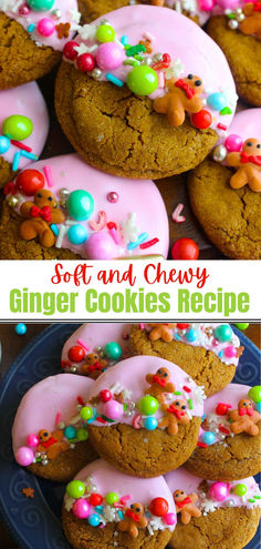 Ginger cookies with pink lemon icing and gingerbread man sprinkles Ginger Cookie Recipe, Chewy Ginger Cookies, Ginger Cookies