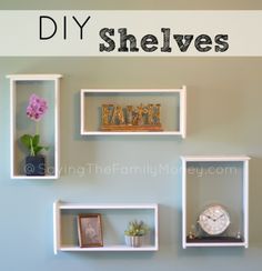 some shelves with pictures and letters on them