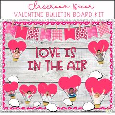 valentine bulletin board kit with hearts and bunting