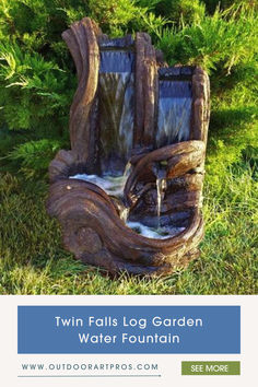 "win Falls Log Garden Water Fountain in a serene garden nook, showcasing a rustic outdoor water feature with a cascading log fountain. Perfect for adding a tranquil garden waterfall to your backyard, this natural stone fountain enhances outdoor living spaces and complements nature-inspired garden decor. Kolam Air, Indoor Water Fountains, Tabletop Fountain, Waterfalls Backyard, Fountain Feature, Waterfall Fountain, Indoor Fountain